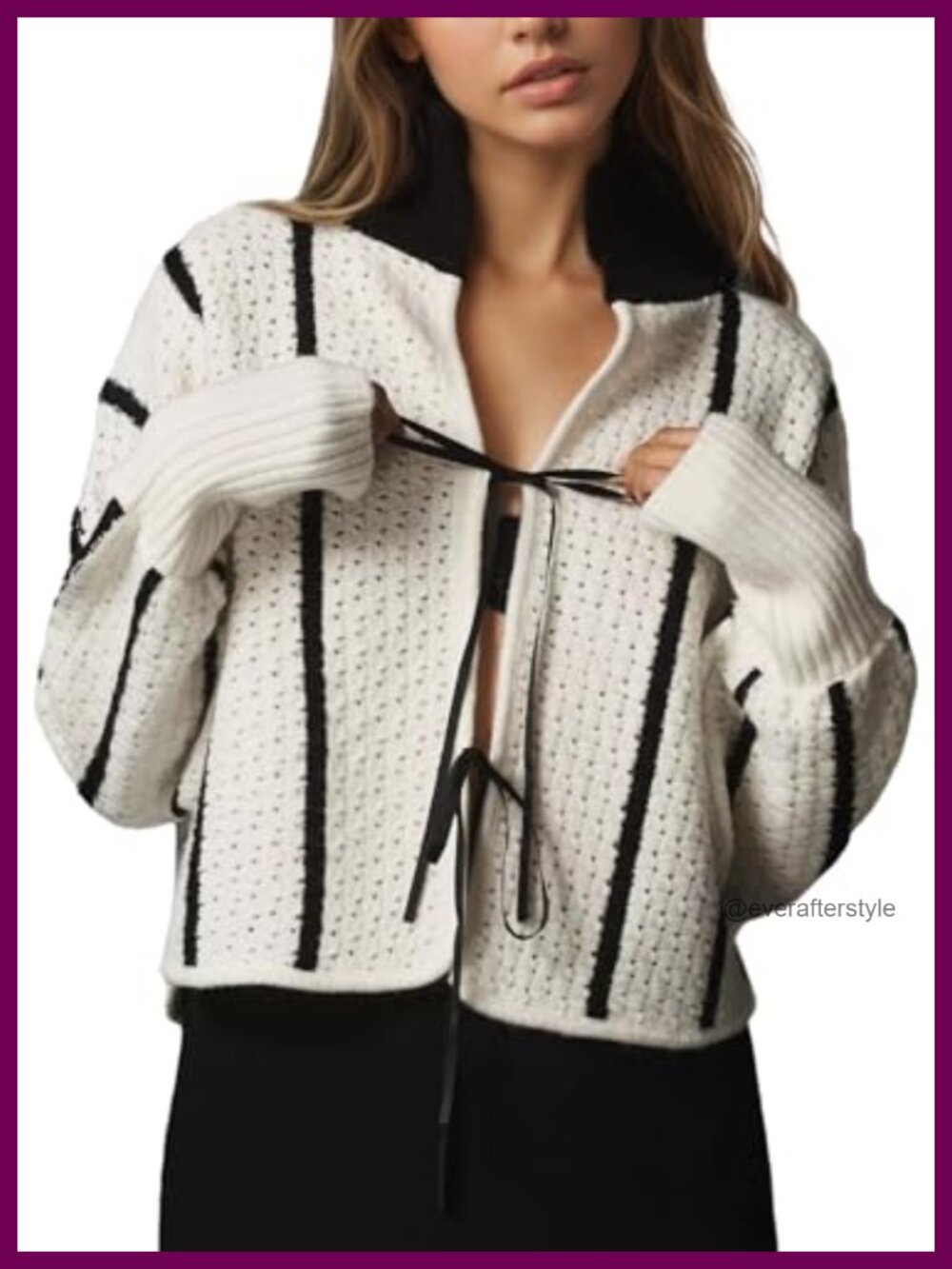 Tie Front Crochet Ribbed Knit Cardigan Sweater Cropped Boxy Fit
